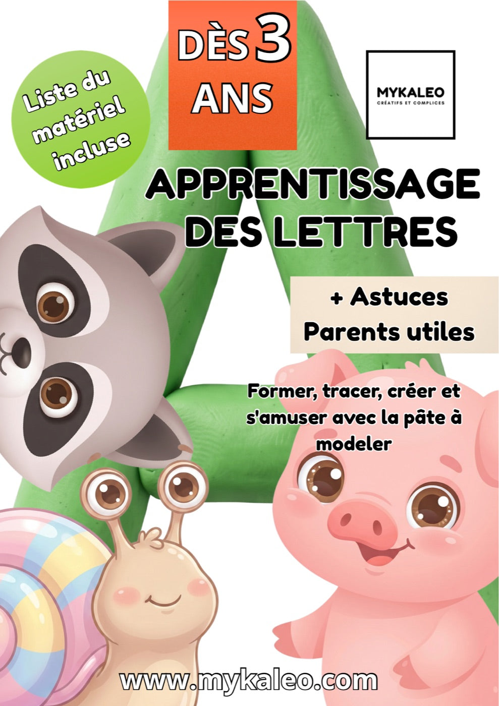 Couverture Apprentissage des Lettres Mykaleo, tapis de modelage à imprimer dès 3 ans
